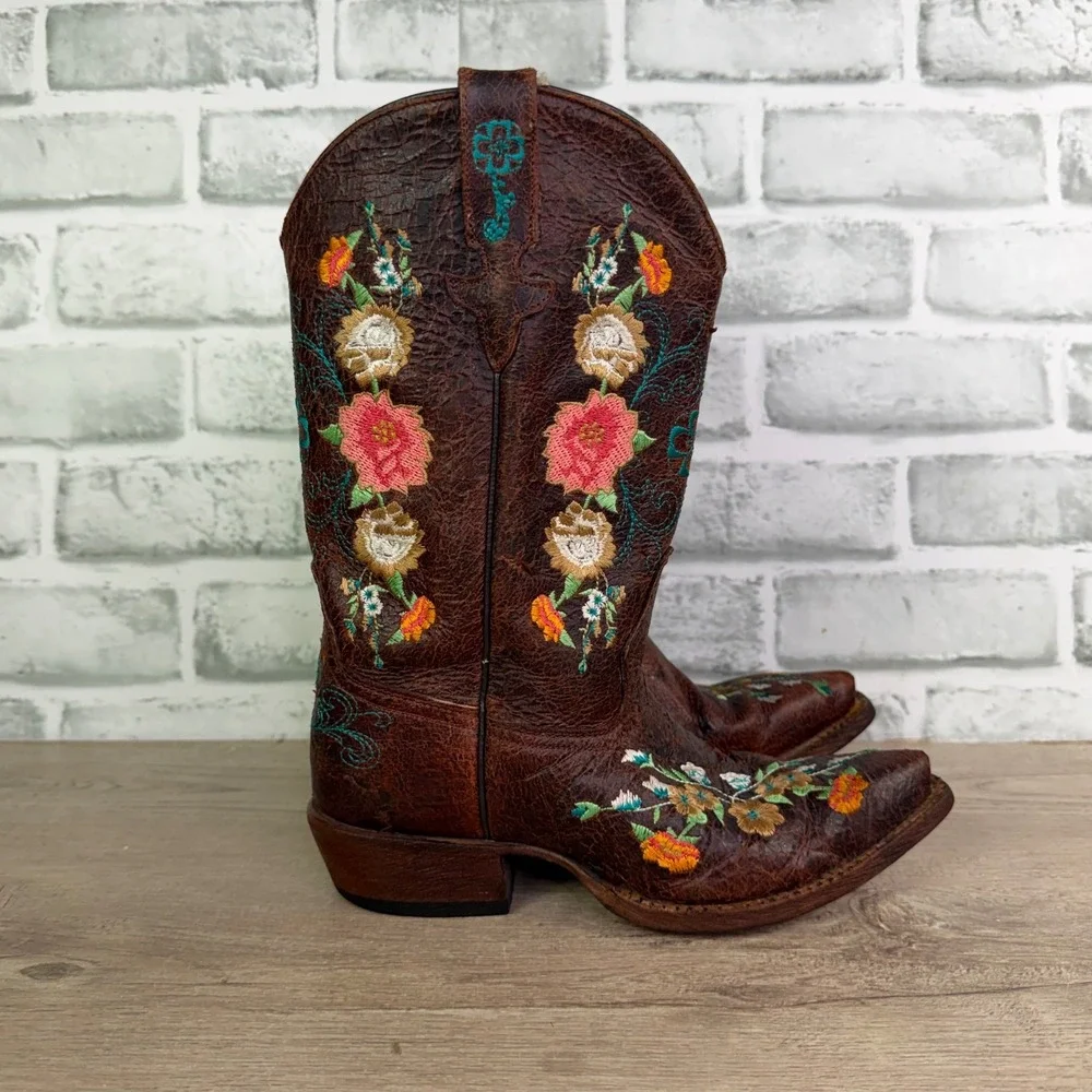 Macie Bean Cowboy Boots Floral Embroidered Brown Kids 3